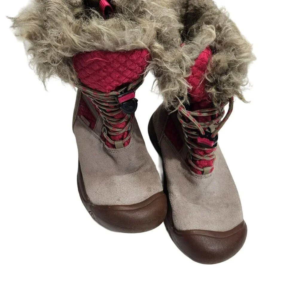 KEEN Kids Insulated Winter Boots Waterproof Slip on Pink‎ Brown